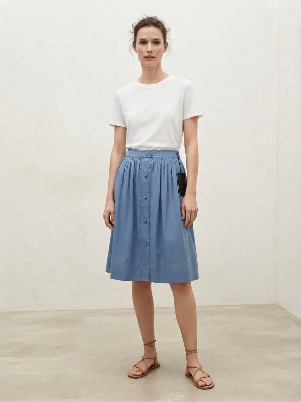 Zara Dusty Blue Button-Front Midi Skirt